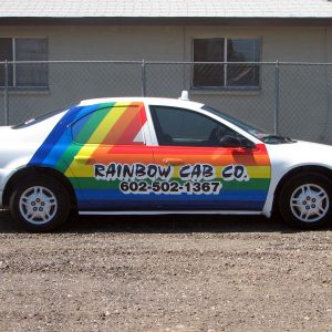 The rainbow cab company car wrap