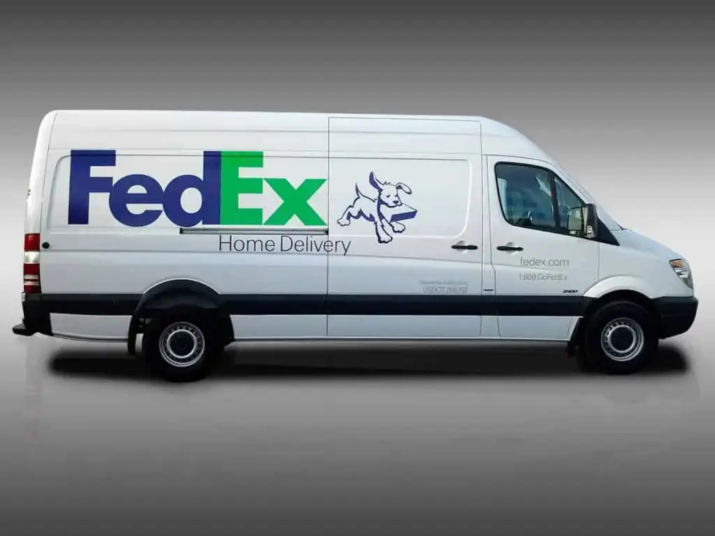 side view of fedex van wrap