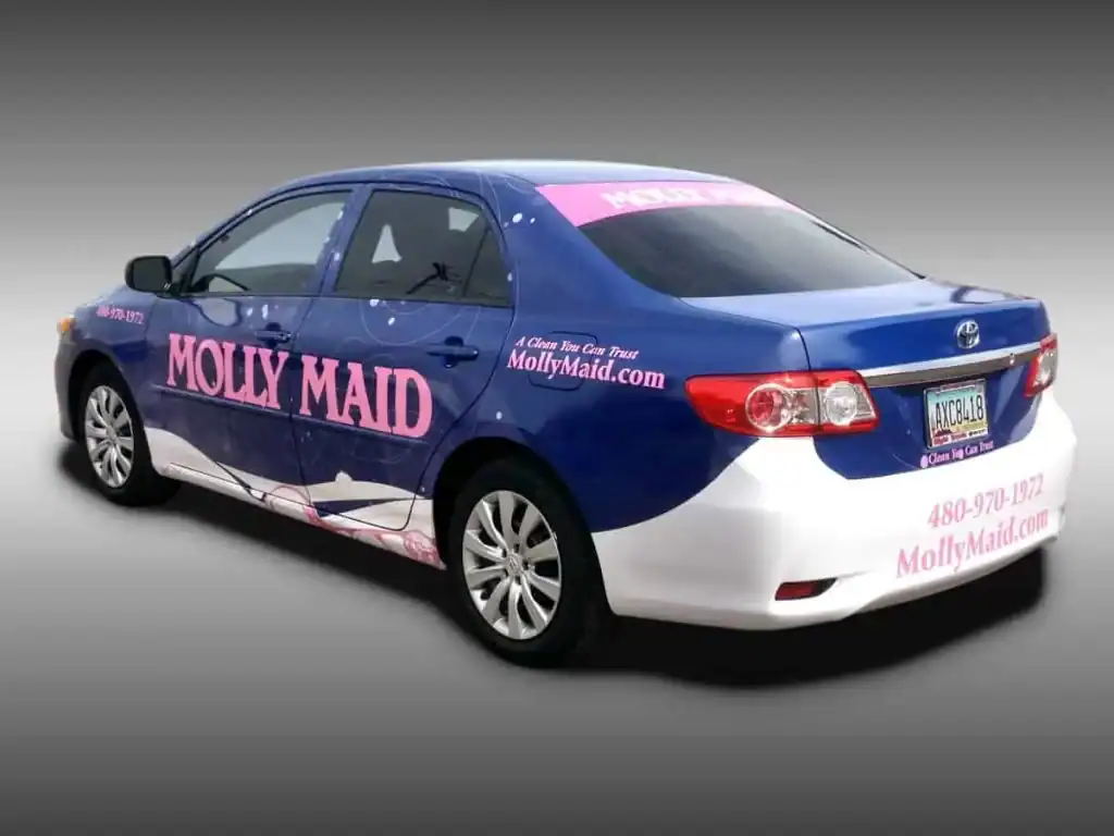 Vehicle Wraps...Our work, before and after - 3 20 Car wrap on a blue car